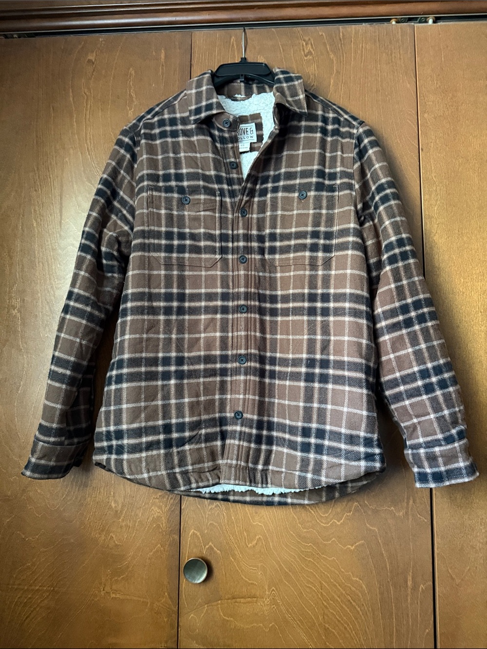 Grove & Hollow NWOT Sz M Men’s Brown Plaid Sherpa-Lined Shacket Unisex